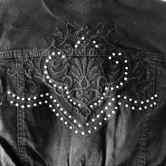 Be Girl Women Juniors Black Rhinestone Crochet Denim Crop Shirt Vest Stretch M L - Picture 6 of 11